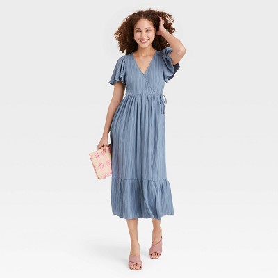 Women's Flutter Short Sleeve Wrap Dress - A New Day™ Blue S : Target